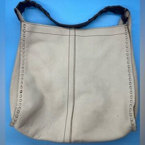 Vtg Y2K Lucky Brand Leather Large Shoulder Bag Cream Braided Handle